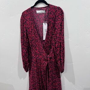 IRO Boina Leopard Print Long Sleeve Wrap Dress- Size 44/12. NWT